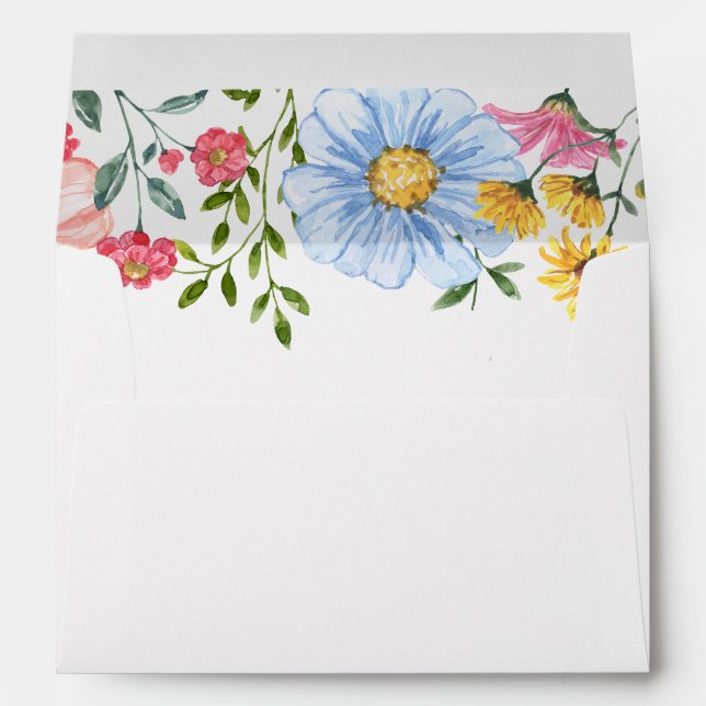 Watercolor Floral Pattern Botanical Wild flower Envelope (Back (Bottom))
