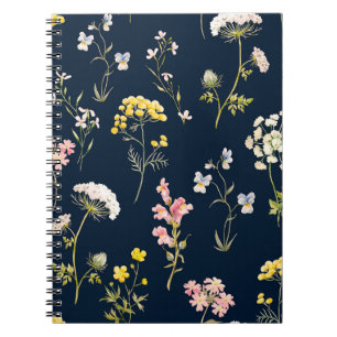 Watercolor floral pattern, delicate flower hand dr notebook