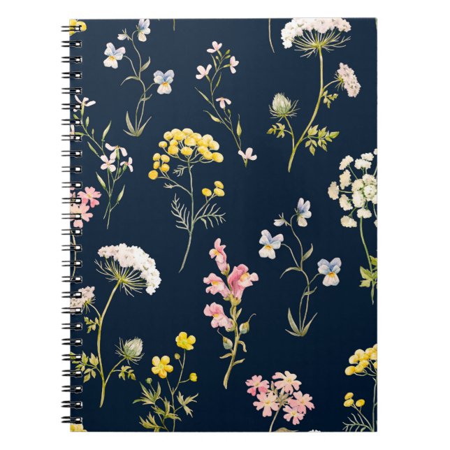 Watercolor floral pattern, delicate flower hand dr notebook (Front)