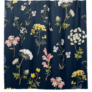 Watercolor floral pattern, delicate flower hand dr shower curtain
