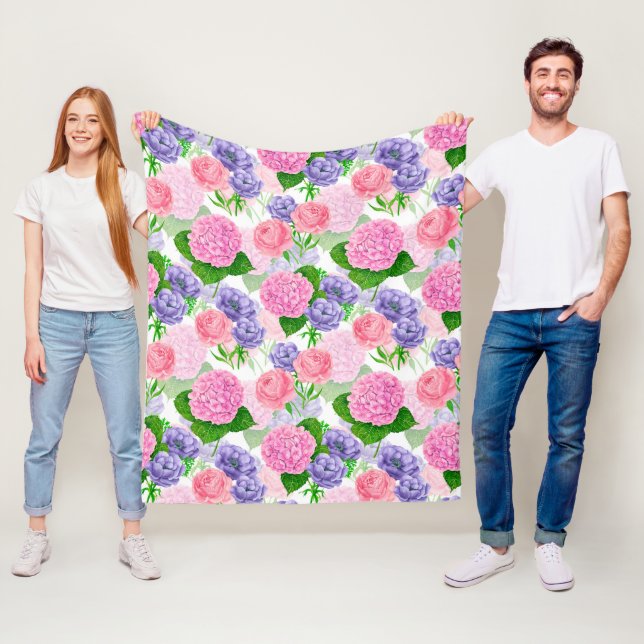 Watercolor floral pattern fleece blanket (In Situ)