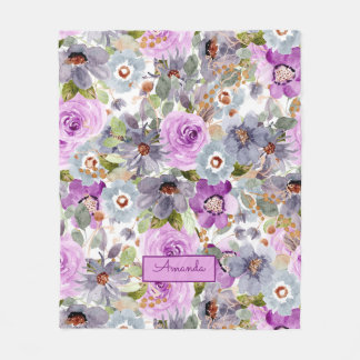 Watercolor Floral Pattern Fleece Blanket