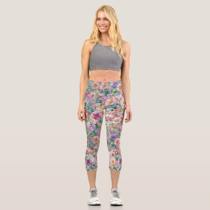 Watercolor Floral Pattern, Floral Background  Capri Leggings