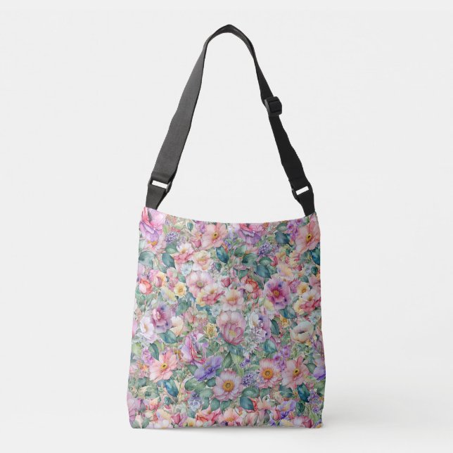 Watercolor Floral Pattern, Floral Background  Crossbody Bag (Front)
