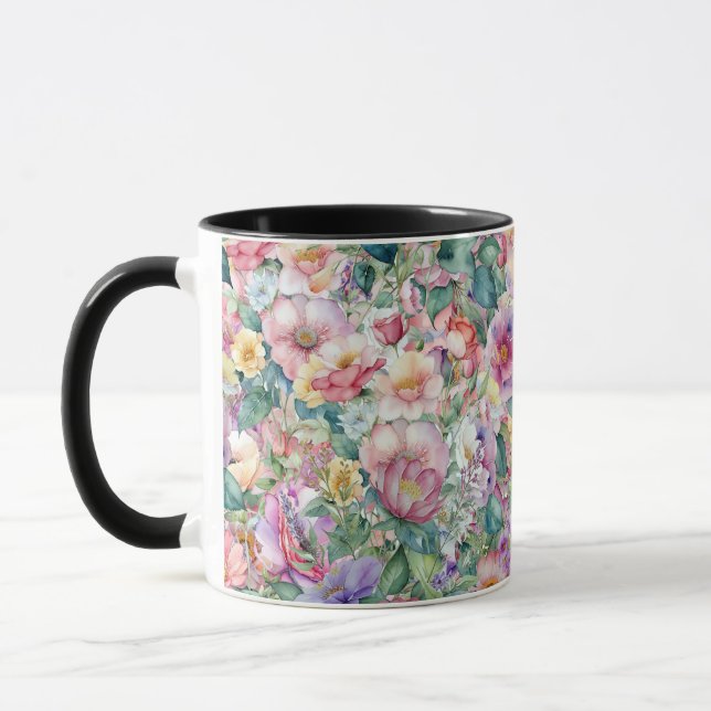 Watercolor Floral Pattern, Floral Background  Mug (Left)