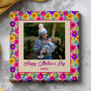 Watercolor Floral Pattern Happy Mother's Day Photo Tile