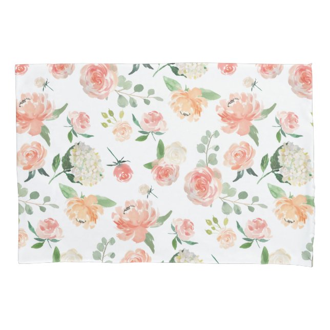 Watercolor Floral Pattern in Peach Pillowcase (Front-Left)