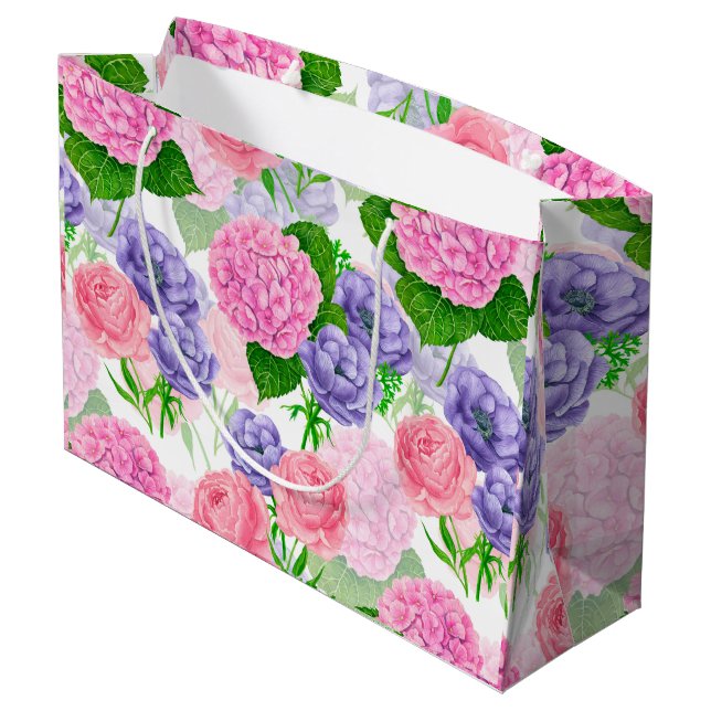 Watercolor floral pattern large gift bag (Back Angled)