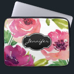 Watercolor Floral Pattern Monogrammed Laptop Sleeve<br><div class="desc">A beautifully feminine watercolor rose pattern in shades of pink and purple and customised with your name. Protect your laptop or tablet device with a beautiful and stylish case. Replace the sample text shown in the design template with your name, monogram or other text. To change the font or move...</div>