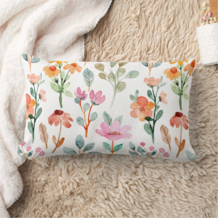 Watercolor Floral Pattern – Pink & Purple Flowers Lumbar Cushion
