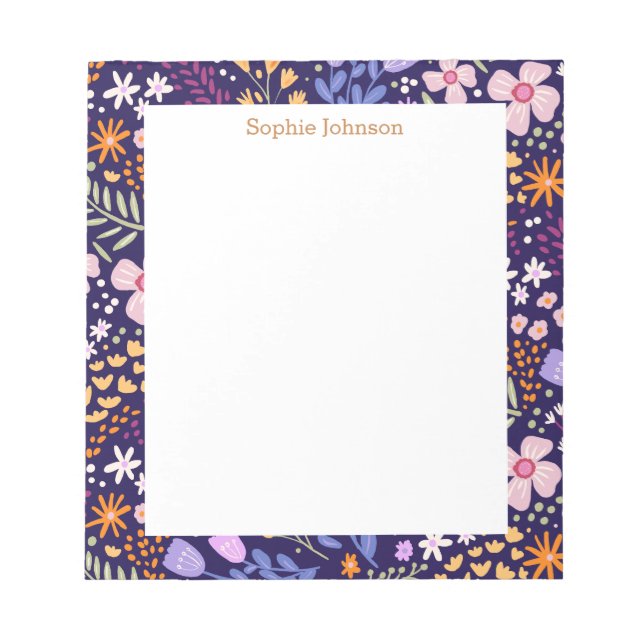 Watercolor Floral Pattern Pretty Personalized Notepad (Front)