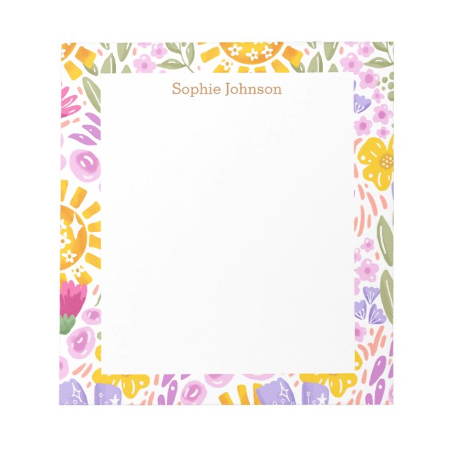 Watercolor Floral Pattern Pretty Personalized Notepad (Front)