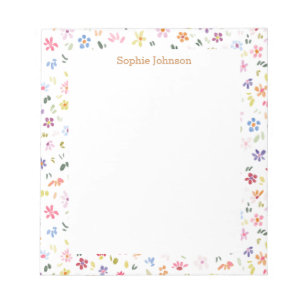Watercolor Floral Pattern Pretty Personalized Notepad