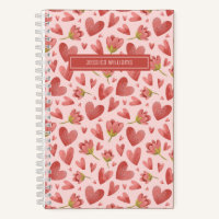 Watercolor Floral Pattern Red Flower and Heart