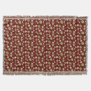 Watercolor floral pattern red throw blanket