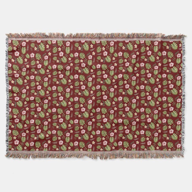 Watercolor floral pattern red  throw blanket (Front)