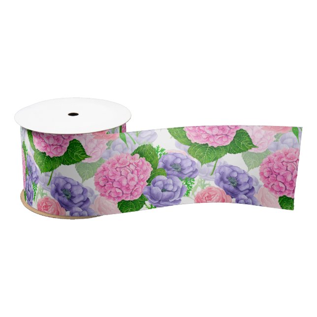 Watercolor floral pattern satin ribbon (Spool)