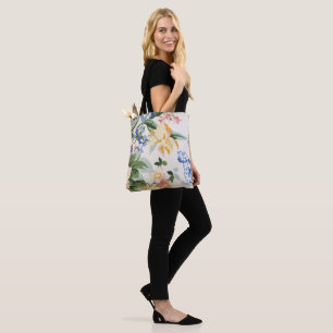 watercolor floral pattern tote bag