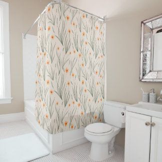 Watercolor floral pattern with orange flowers shower curtain