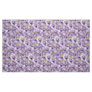 Watercolor floral pattern with violet pansies fabric
