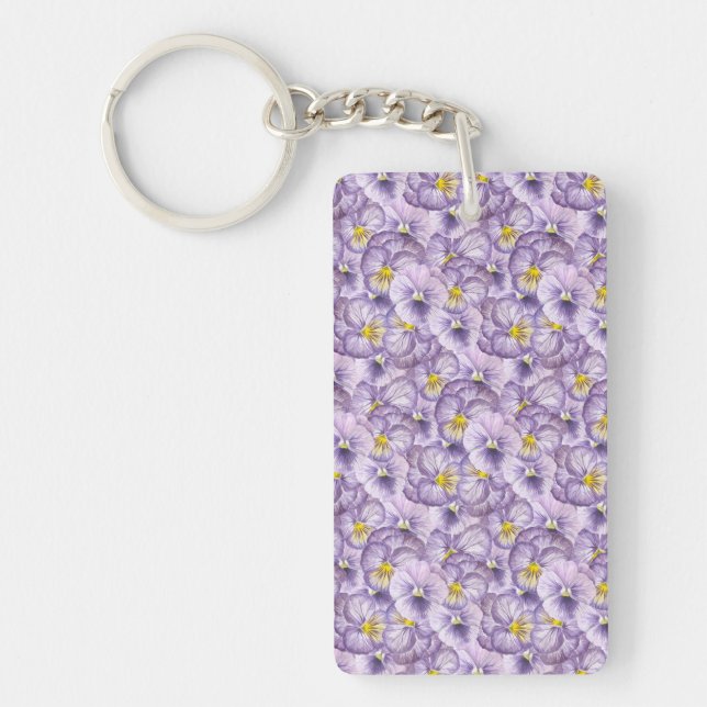 Watercolor floral pattern with violet pansies key ring (Front)