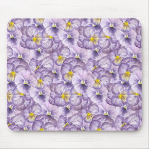Watercolor floral pattern with violet pansies mouse pad