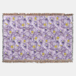 Watercolor floral pattern with violet pansies throw blanket