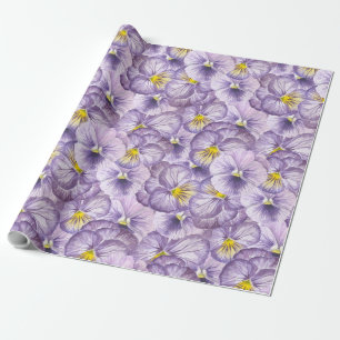 Watercolor floral pattern with violet pansies wrapping paper