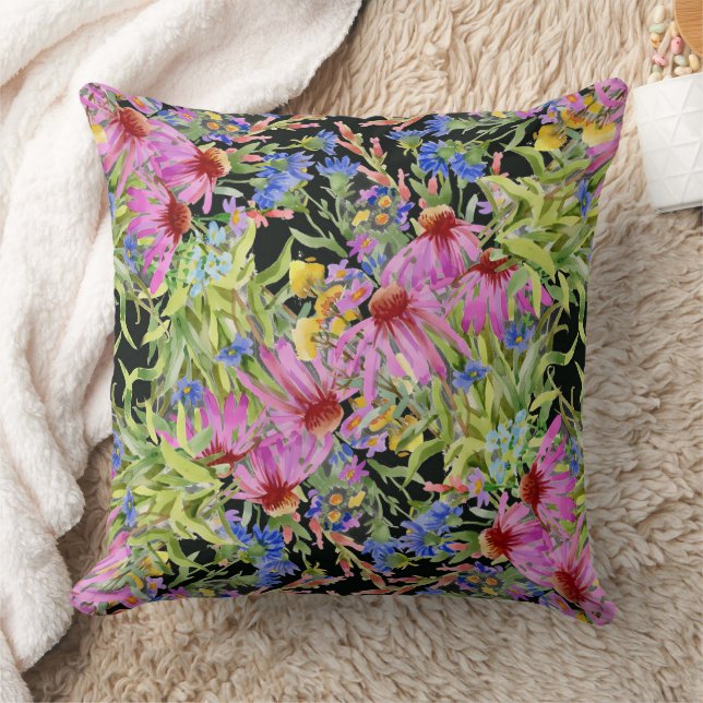 Watercolor Floral Pattern Yellow Green Pink        Cushion (Blanket)