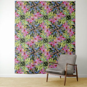 Watercolor Floral Pattern Yellow Green Pink        Tapestry