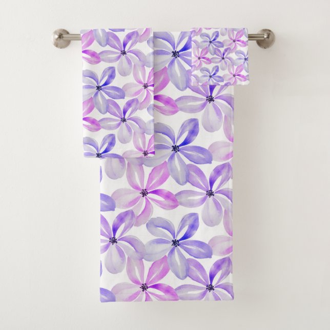 Watercolor Floral Patterned Bath Towel Set (Insitu)