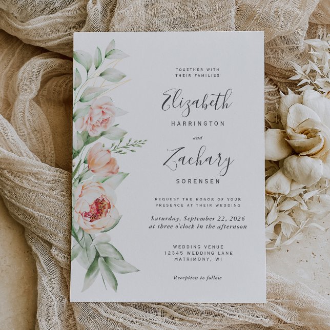 Watercolor Floral Peach Blush Wedding Invitation (Creator Uploaded)