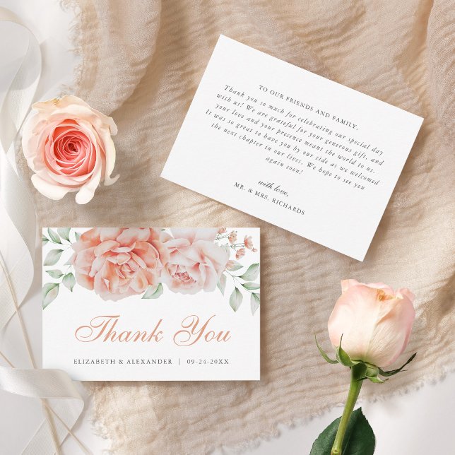 Watercolor Floral Peach Blush Wedding Thank You (Creator Uploaded)