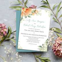 Watercolor Floral Peach Elegant Wedding Blue