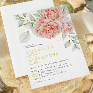 Watercolor Floral Peach Elegant Wedding Gold
