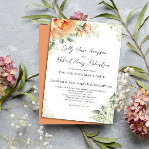 Watercolor Floral Peach Elegant Wedding Invitation