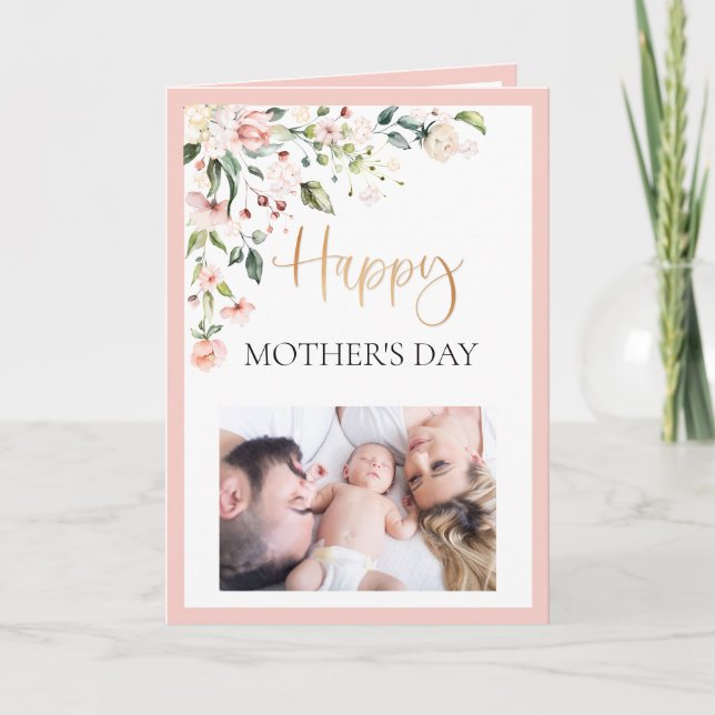 Watercolor Floral Peach Pink Mother's Day Photo Card (Front)