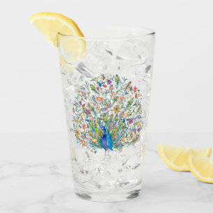 Watercolor floral peacock glass