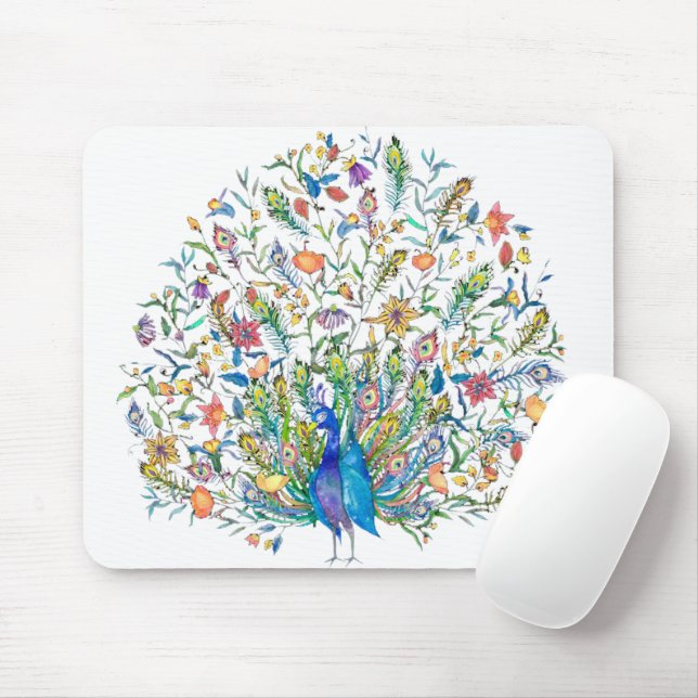 Watercolor floral peacock  mouse pad (With Mouse)