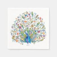 Watercolor floral peacock