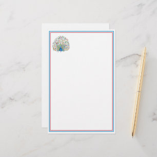 Watercolor floral peacock stationery