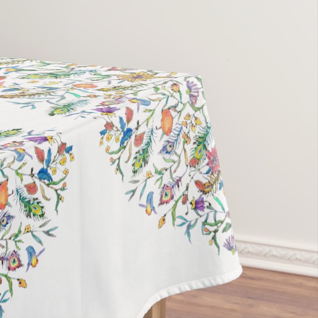 Watercolor floral peacock  tablecloth (In Situ)