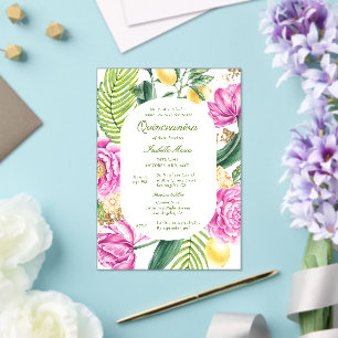 Watercolor Floral Peonies Tulips Lemon Quinceañera Acrylic Invitations