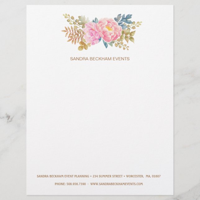 Watercolor floral peony custom letterhead (Front)