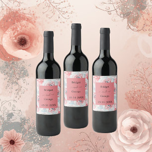 watercolor floral peony rose apricot wedding wine label