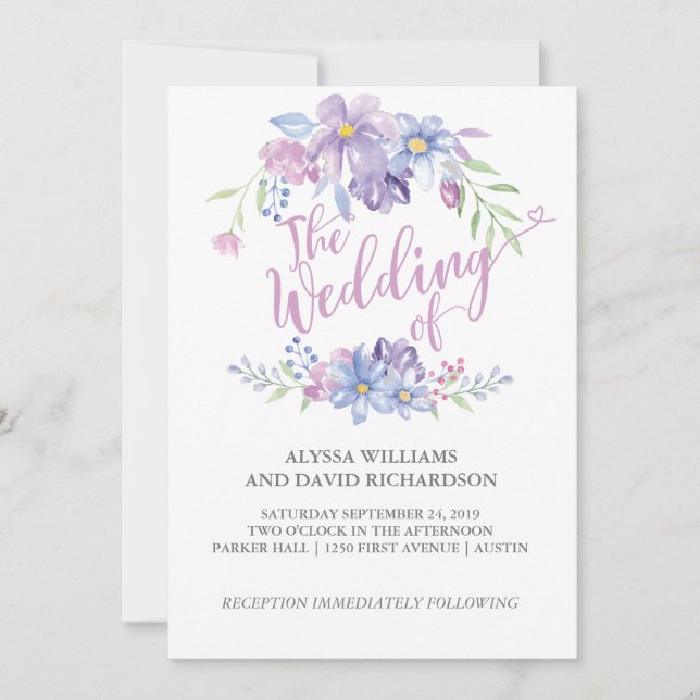 Watercolor Floral Peony Wreath | Wedding Card (Front)