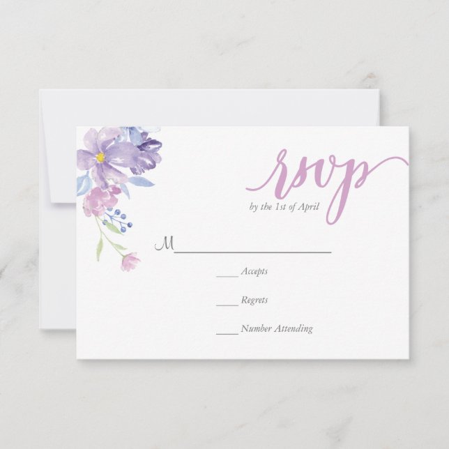 Watercolor Floral Peony Wreath | Wedding RSVP Card (Front)