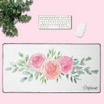Watercolor Floral Personalised Desk Mat<br><div class="desc">This pretty and feminine desk mat features watercolor flowers in shades of peach and pink with green foliage. Customise with your own name, or you may delete the name if you prefer the item without it. Use the Design Tool to change the text size, style, or colour. As we create...</div>