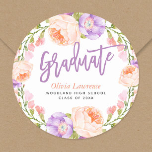 Watercolor Floral Personalised Graduation Stickers
