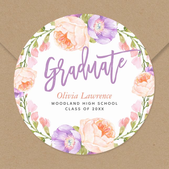 Watercolor Floral Personalised Graduation Stickers (Creator Uploaded)
